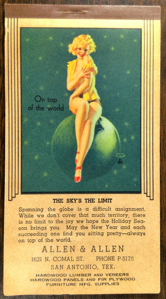 1941 Pin Up Girl Calendar ALLEN & ALLEN Hardware Lumber San Antonio Texas