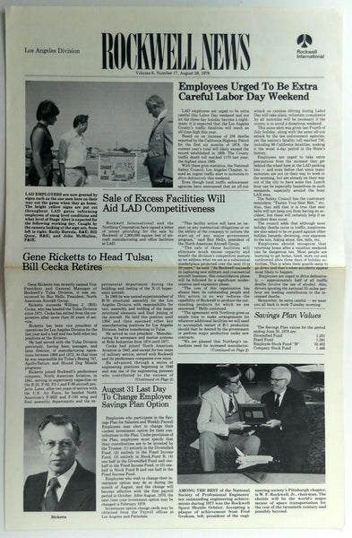 August 28 1978 Los Angeles Div. ROCKWELL INTERNATIONAL NEWS Employee Newsletter