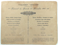 1917 WWI Packet Boat Menu Paquetbot CHICAGO French Naval Gun Photo