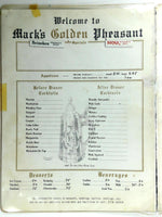 1970's Menu MACK'S GOLDEN PHEASANT Restaurant Elmhurst Illinois Rathskeller