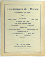 1943 WEST POINT Thanksgiving Day Menu The Cadet Mess US Military Academy NY