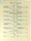 1952 ALFRED'S RESTAURANT Original Menu Wahington DC