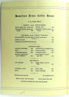 1950's HAMILTON ARMS COFFEE HOUSE Orihginal Restaurant Menu Washington DC