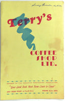 1950 Original Menu TERRY'S COFFEE SHOP LTD Restaurant Canada