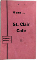 1951 Original Menu ST. CLAIR CAFE Restaurant Vancouver British Columbia Canada