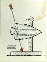 1962 Original Menu ARROWHEAD MOTEL RESTAURANT Springfield Missouri Raines