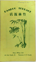 1951 Original Menu BAMBOO TERRACE Chinese Restaurant Vancouver BC Canada