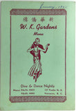 1951 Original Menu W. K. GARDENS Chinese Restaurant Vancouver BC Canada