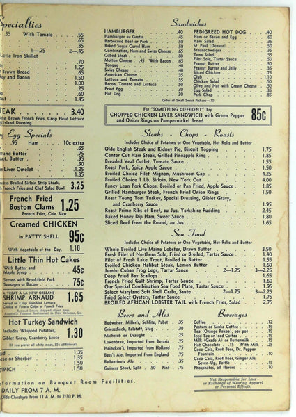 1950's Original Menu MEDART'S GREAT HALL Restaurant St. Louis Missouri ...