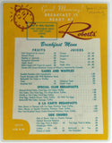 1962 Laminated Breakfast Menu ROBERTS Restaurant
