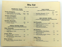 Vintage Original Wine List Menu CANDLELIGHT INN Restaurant