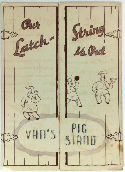 1930's Original Menu VAN'S PIG STAND Restaurant Oklahoma