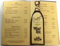 1980's Large Menu CASEY'S Restaurant Clifton New Jersey Boca Raton Florida