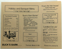1985 Original Menu BUCK'S BARN Thomson Illinois Edith & Jack Viviana