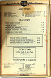 1970's Large Original Menu THE HASTA Restaurant Miami Coral Gables Florida