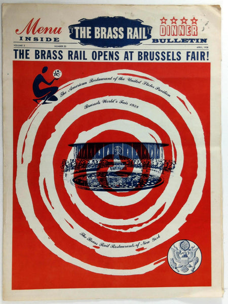 1958 Original Menu THE BRASS RAIL Restaurant Of New York Brussels World Fair