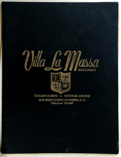 1970's Original Menu VILLA LA MASSA Italian Restaurant Flushing New York