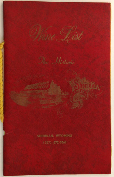 Original Vintage Wine List Menu Sheridan Inn Restaurant Sheridan Wyoming