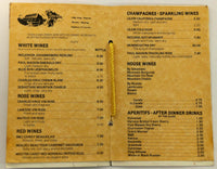 Original Vintage Wine List Menu Sheridan Inn Restaurant Sheridan Wyoming