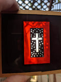 Antique Magic Lantern Glass Slide Red Stained Glass Cross With Stars
