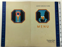 1930's Original Menu Sunny Brook Farm Restaurant Trenton New Jersey