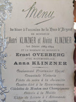 1894 French Wedding & 25 yr Anniversary Menu Card Anna Klinzner Ernst Overberg