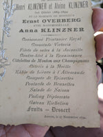 1894 French Wedding & 25 yr Anniversary Menu Card Anna Klinzner Ernst Overberg