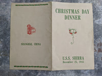 1945 U.S.S. Sierra AD-18 Original WWII Christmas Day Dinner Menu Shanghai China