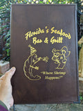 Original Vintage Large Heavy Menu Florida's Seafood Bar & Grill Cocoa Beach