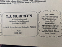 T.J. Murphy's Orlando Florida Original Vintage Laminated Restaurant Menu
