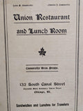c1920'S Menu Union Restaurant & Lunch Room Chicago Illinois Cassaretto Family