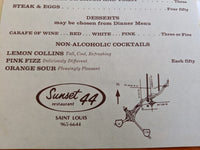 1970's Original Vintage Restaurant Menu Sunset 44 Saint Louis Missouri