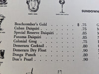 1940's Polynesian Food & Drink Tiki Menu Don The Beachcomber Restaurant