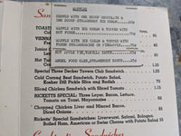 1950's Ricketts Restaurant Original Vintage Menu Chicago Illinois