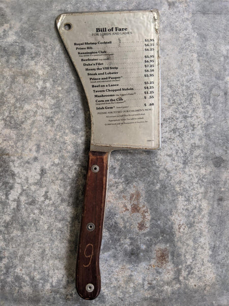1968 Steak & Ale Restaurant Unique Butcher Meat Cleaver Steel Menu