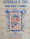 1970's General's Inn Steak House Menu Independence Missouri William Rosser