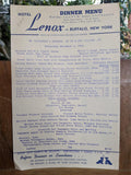 1946 Hotel Lenox Buffalo New York Vintage Dinner Menu