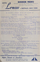 1946 Hotel Lenox Buffalo New York Vintage Dinner Menu