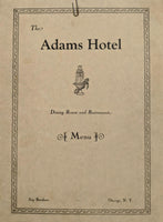 1940's The Adams Hotel Restaurant Oswego New York Vintage Menu Joy Brothers