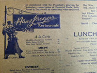 1940's Hans Jaeger's Restaurant 85th St. New York Luncheon Menu