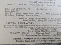 1945 WWII War Time OPA Ration Menu Hotel Sheraton Sagamore Room Rochester NY