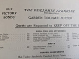 1945 WWII Ration Menu Benjamin Franklin Hotel Garden Terrace Philadelphia PA