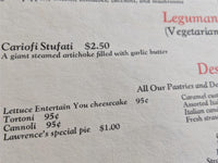 70's Lawrence Of Oregano Menu Chicago Illinois Rich Melman Lettuce Entertain You