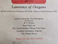 70's Lawrence Of Oregano Menu Chicago Illinois Rich Melman Lettuce Entertain You