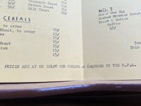 1946 YMCA Coffee Shop Breakfast Menu With OPA WWII Wartime Rationing Statement
