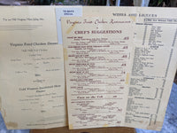 1939 Virginia Fried Chicken Restaurant New York World's Fair Menu Queens
