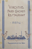 1939 Virginia Fried Chicken Restaurant New York World's Fair Menu Queens