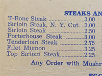 1948 Italian Village Cafe Restaurant Seattle Washington Fifth Ave. Vintage Menu