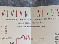 1950's Vivian Laird's Restaurant Downtown Long Beach California Vintage Menu