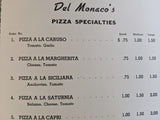 1950's Del Monaco's Pizza & Italian Restaurant Palo Alto California Vintage Menu